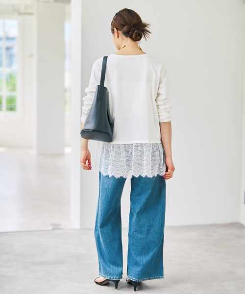 Spick & Span（スピックアンドスパン）の「《追加》レースドッキングレイヤードプルオーバー（Tシャツ/カットソー・レディース・ホワイト/ブラックミックス・FREE）」の22枚目の写真