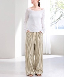 ストライプパンツ ワイドパンツ イージーパンツ レディース パンツ 柄パンツ ゆったり リラックス 体型カバー きれいめ カジュアル リラックスパンツ 縦ライン 脚長効果 スタイルアップ 落ち感 ウエストゴム