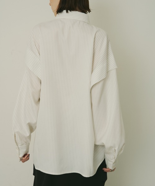 AIC.(エーアイシー)の「2WAYウエストタイピンストライプオーバーシャツ(シャツ/ブラウス・レディース・オフホワイト/ネイビー/チャコールグレー・FREE)」の13枚目の写真