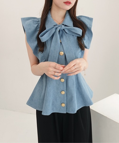 SOELA(ソエラ)の「【INGNI SOELA】フリルデニムボウタイシャツ/WEB限定(シャツ/ブラウス・レディース・ネイビー/ライトブルー・FREE)」の14枚目の写真