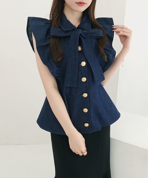 SOELA(ソエラ)の「【INGNI SOELA】フリルデニムボウタイシャツ/WEB限定(シャツ/ブラウス・レディース・ネイビー/ライトブルー・FREE)」の5枚目の写真