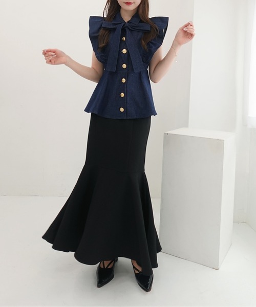 SOELA(ソエラ)の「【INGNI SOELA】フリルデニムボウタイシャツ/WEB限定(シャツ/ブラウス・レディース・ネイビー/ライトブルー・FREE)」の10枚目の写真