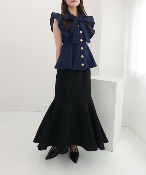 SOELA(ソエラ)の「【INGNI SOELA】フリルデニムボウタイシャツ/WEB限定(シャツ/ブラウス・レディース・ネイビー/ライトブルー・FREE)」の11枚目の写真
