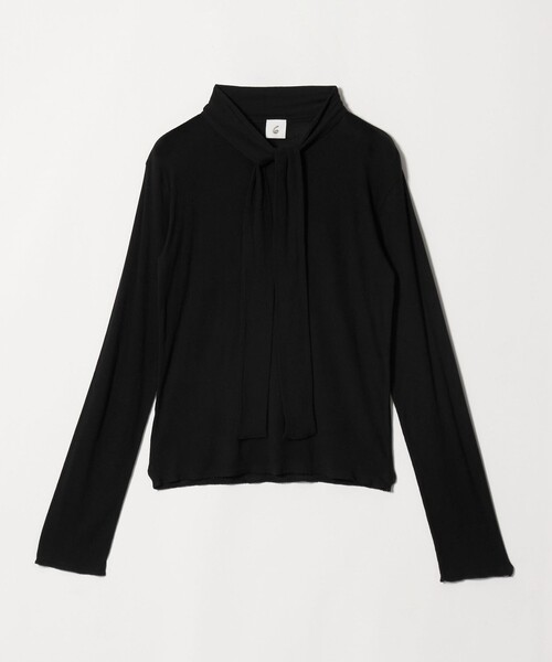 6（ロク）の「＜6(ROKU)＞コットンリブ タイ ロングスリーブ トップス（Tシャツ/カットソー・レディース・ライトブルー/ブラック・FREE）」の2枚目の写真