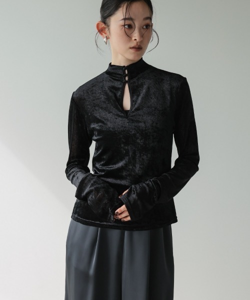 Callarus（カラルス）の「前後２WAYシアーベロアトップス［Callarus］（シャツ/ブラウス・レディース・ブラック・LL/L/M/S/3L）」の2枚目の写真