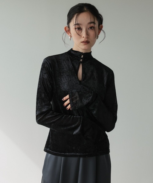 Callarus（カラルス）の「前後２WAYシアーベロアトップス［Callarus］（シャツ/ブラウス・レディース・ブラック・LL/L/M/S/3L）」の3枚目の写真