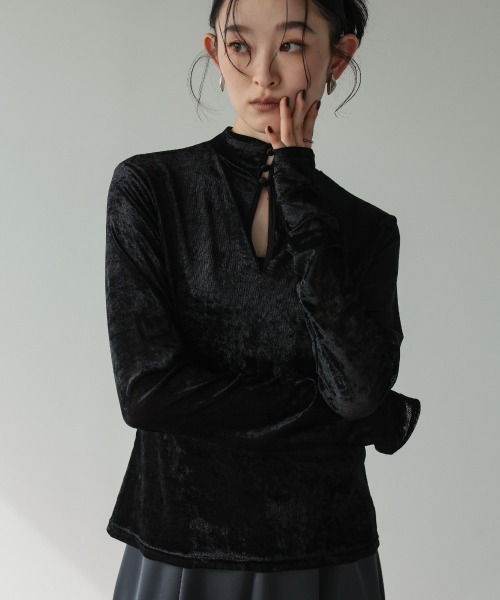Callarus（カラルス）の「前後２WAYシアーベロアトップス［Callarus］（シャツ/ブラウス・レディース・ブラック・LL/L/M/S/3L）」の4枚目の写真