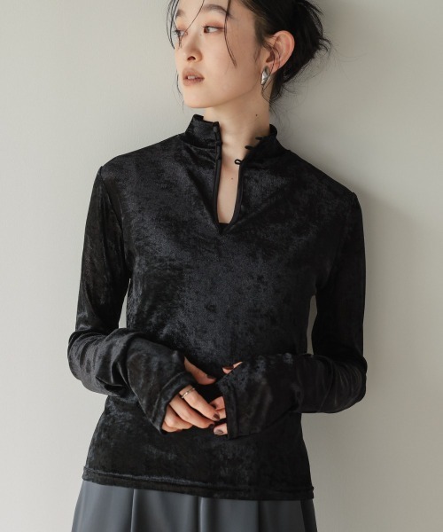 Callarus（カラルス）の「前後２WAYシアーベロアトップス［Callarus］（シャツ/ブラウス・レディース・ブラック・LL/L/M/S/3L）」の6枚目の写真