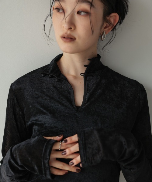Callarus（カラルス）の「前後２WAYシアーベロアトップス［Callarus］（シャツ/ブラウス・レディース・ブラック・LL/L/M/S/3L）」の7枚目の写真
