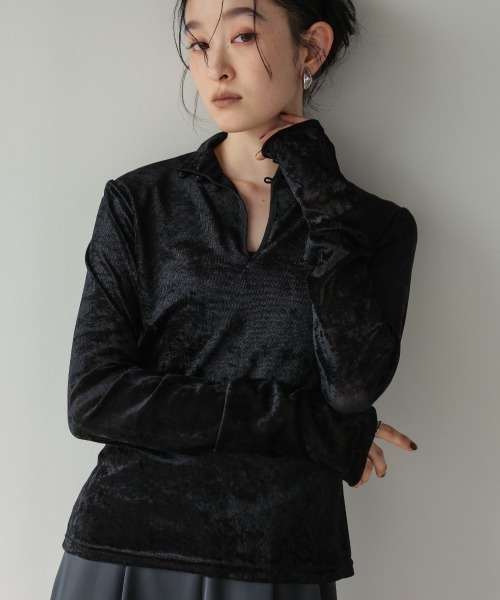 Callarus（カラルス）の「前後２WAYシアーベロアトップス［Callarus］（シャツ/ブラウス・レディース・ブラック・LL/L/M/S/3L）」の8枚目の写真
