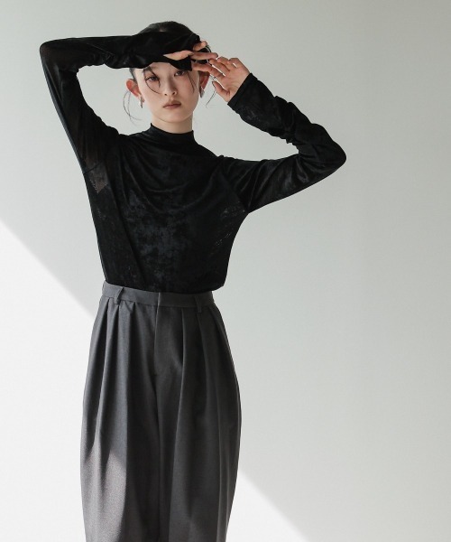 Callarus（カラルス）の「前後２WAYシアーベロアトップス［Callarus］（シャツ/ブラウス・レディース・ブラック・LL/L/M/S/3L）」の18枚目の写真
