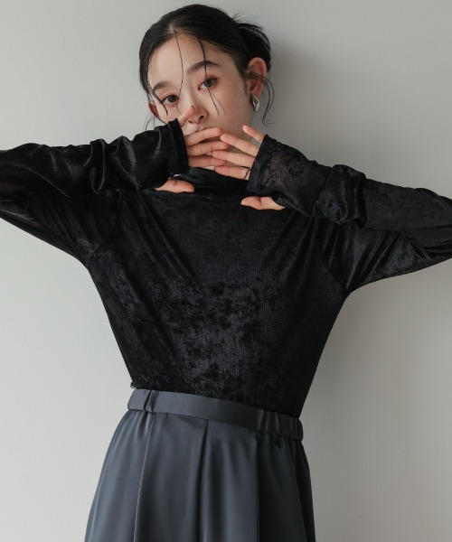 Callarus（カラルス）の「前後２WAYシアーベロアトップス［Callarus］（シャツ/ブラウス・レディース・ブラック・LL/L/M/S/3L）」の15枚目の写真