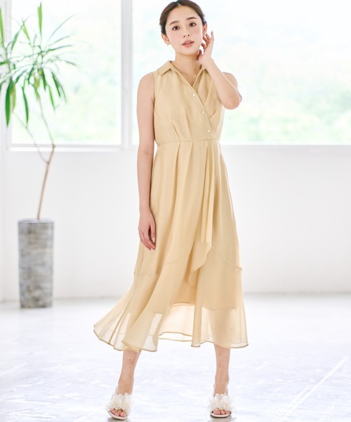 MISCH MASCH（ミッシュマッシュ）の「2026秋冬新作 カシュクール風アシメフリルシャツワンピース（シャツワンピース・レディース・グレー/イエロー・S/M）」の2枚目の写真