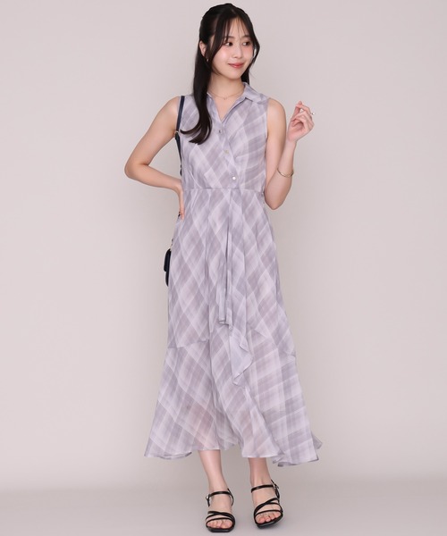 MISCH MASCH（ミッシュマッシュ）の「2026秋冬新作 カシュクール風アシメフリルシャツワンピース（シャツワンピース・レディース・グレー/イエロー・S/M）」の6枚目の写真