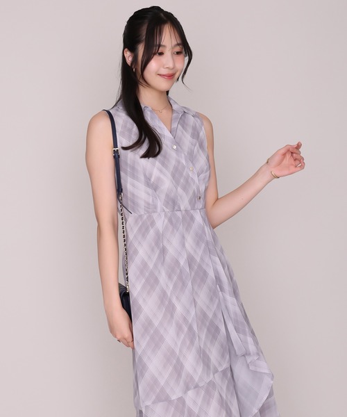 MISCH MASCH（ミッシュマッシュ）の「2026秋冬新作 カシュクール風アシメフリルシャツワンピース（シャツワンピース・レディース・グレー/イエロー・S/M）」の5枚目の写真