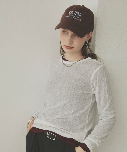uchi.(ウチ)の「【2枚セット】シアーリブ編みカットソー パックTシャツ(Tシャツ/カットソー・レディース・ホワイト×ブルー/サックスブルー系/パープル系その他/ホワイト系その他/ブラウン系その他・FREE)」の3枚目の写真