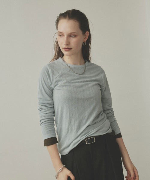 uchi.(ウチ)の「【2枚セット】シアーリブ編みカットソー パックTシャツ(Tシャツ/カットソー・レディース・ホワイト×ブルー/サックスブルー系/パープル系その他/ホワイト系その他/ブラウン系その他・FREE)」の11枚目の写真