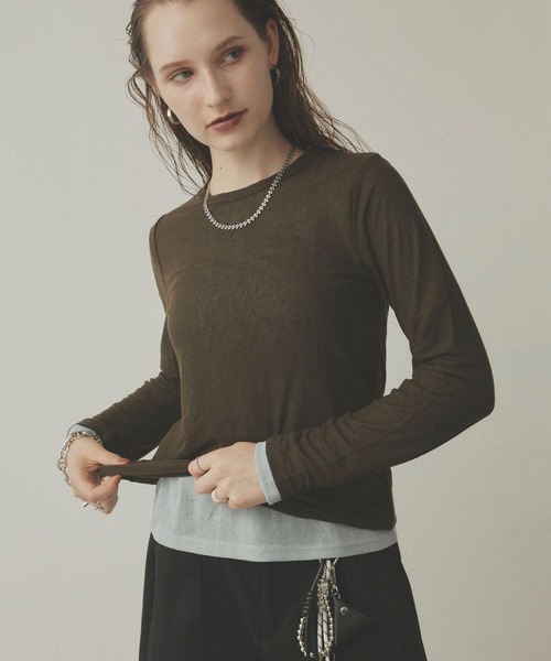 uchi.(ウチ)の「【2枚セット】シアーリブ編みカットソー パックTシャツ(Tシャツ/カットソー・レディース・ホワイト×ブルー/サックスブルー系/パープル系その他/ホワイト系その他/ブラウン系その他・FREE)」の21枚目の写真