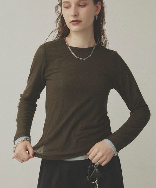 uchi.(ウチ)の「【2枚セット】シアーリブ編みカットソー パックTシャツ(Tシャツ/カットソー・レディース・ホワイト×ブルー/サックスブルー系/パープル系その他/ホワイト系その他/ブラウン系その他・FREE)」の22枚目の写真