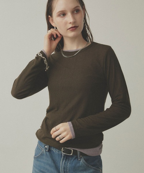 uchi.(ウチ)の「【2枚セット】シアーリブ編みカットソー パックTシャツ(Tシャツ/カットソー・レディース・ホワイト×ブルー/サックスブルー系/パープル系その他/ホワイト系その他/ブラウン系その他・FREE)」の20枚目の写真