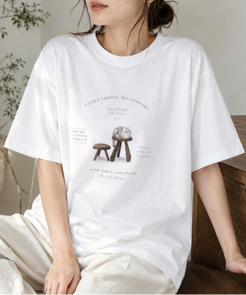 boemy(ボエミー)の「オーバーサイズ neco Tシャツ(Tシャツ/カットソー・レディース・ホワイト・M)」の5枚目の写真