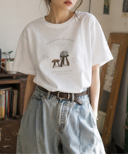 boemy(ボエミー)の「オーバーサイズ neco Tシャツ(Tシャツ/カットソー・レディース・ホワイト・M)」の2枚目の写真