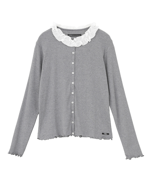 Bilitis アイボリー フリル長袖カーディガン Bilitis dix-sept ans/ビリティス・ディセッタン】Frill Collar