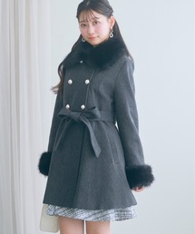 ＜大きいサイズ＞フェイクファー付Aラインコート marun