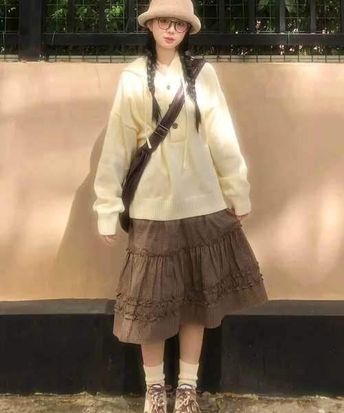 Sibra(シブラ)の「3color ヴィンテージチェックティアードフリルスカート(スカート・レディース・ネイビー/ブラウン/サックスブルー・M)」の22枚目の写真