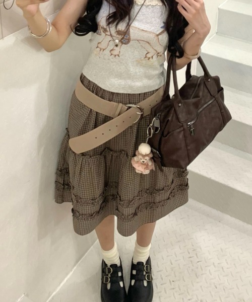 Sibra(シブラ)の「3color ヴィンテージチェックティアードフリルスカート(スカート・レディース・ネイビー/ブラウン/サックスブルー・M)」の11枚目の写真
