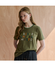ビーズレタリング刺繍レース半袖Tシャツ