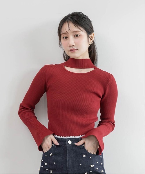 RANDA(ランダ)の「バックオープンリブニットトップス(ニット/セーター・レディース・レッド/ブラウン/アイボリー/チャコール/ベージュ・FREE)」の15枚目の写真