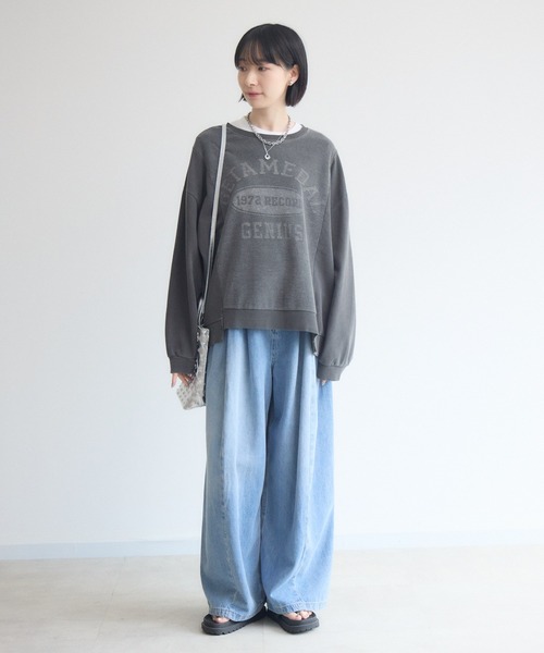 Paradise Picnic(パラダイスピクニック)の「TRANOI. 1972RECORDロゴプリント裏毛プルオーバー(Tシャツ/カットソー・レディース・ベージュ/チャコールグレー・FREE)」の3枚目の写真