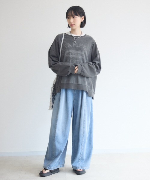 Paradise Picnic(パラダイスピクニック)の「TRANOI. 1972RECORDロゴプリント裏毛プルオーバー(Tシャツ/カットソー・レディース・ベージュ/チャコールグレー・FREE)」の4枚目の写真
