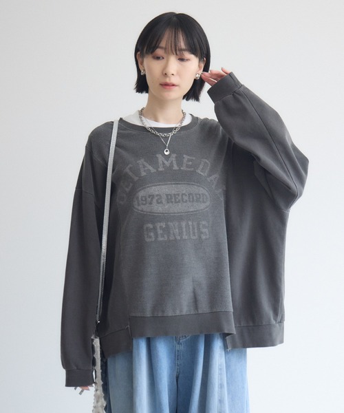 Paradise Picnic(パラダイスピクニック)の「TRANOI. 1972RECORDロゴプリント裏毛プルオーバー(Tシャツ/カットソー・レディース・ベージュ/チャコールグレー・FREE)」の6枚目の写真