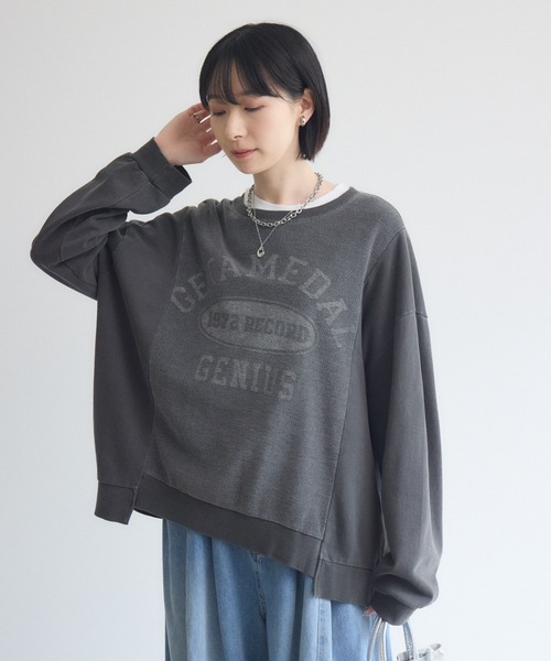 Paradise Picnic(パラダイスピクニック)の「TRANOI. 1972RECORDロゴプリント裏毛プルオーバー(Tシャツ/カットソー・レディース・ベージュ/チャコールグレー・FREE)」の8枚目の写真