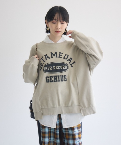 Paradise Picnic(パラダイスピクニック)の「TRANOI. 1972RECORDロゴプリント裏毛プルオーバー(Tシャツ/カットソー・レディース・ベージュ/チャコールグレー・FREE)」の16枚目の写真