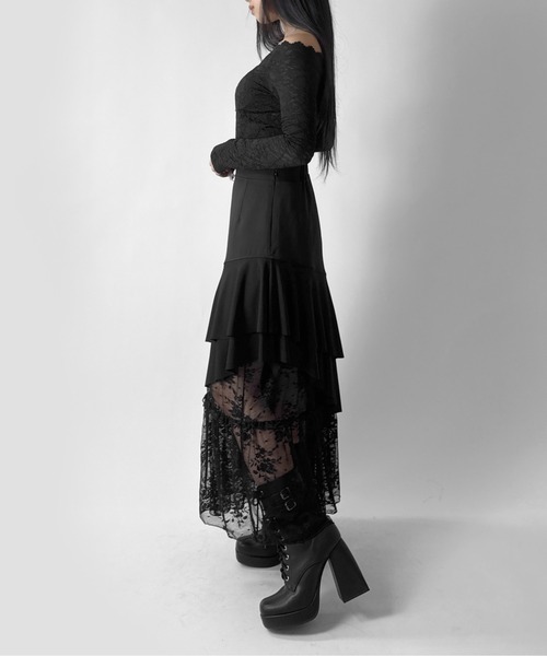 LVEU.(ラブユ.)の「【LVEU.】レースオフショルダートップス / トップス カットソー ストレッチ 長袖 オフショル オフショルダー レース 花柄 総レース 透け感 きれいめ カップ付き レイヤード ホワイト ブラック(Tシャツ/カットソー・レディース・ブラック/ホワイト・FREE)」の15枚目の写真