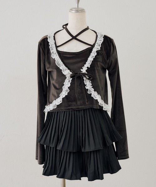 Another Branch olive des olive(アナザーブランチオリーブデオリーブ)の「レース付きベロアボレロキャミセット(シャツ/ブラウス・レディース・ピンク/ブラウン/チャコールグレー・FREE)」の11枚目の写真
