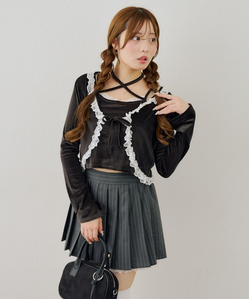 Another Branch olive des olive(アナザーブランチオリーブデオリーブ)の「レース付きベロアボレロキャミセット(シャツ/ブラウス・レディース・ピンク/ブラウン/チャコールグレー・FREE)」の5枚目の写真