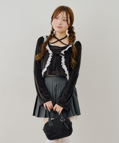 Another Branch olive des olive(アナザーブランチオリーブデオリーブ)の「レース付きベロアボレロキャミセット(シャツ/ブラウス・レディース・ピンク/ブラウン/チャコールグレー・FREE)」の6枚目の写真