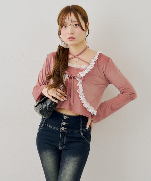 Another Branch olive des olive(アナザーブランチオリーブデオリーブ)の「レース付きベロアボレロキャミセット(シャツ/ブラウス・レディース・ピンク/ブラウン/チャコールグレー・FREE)」の12枚目の写真
