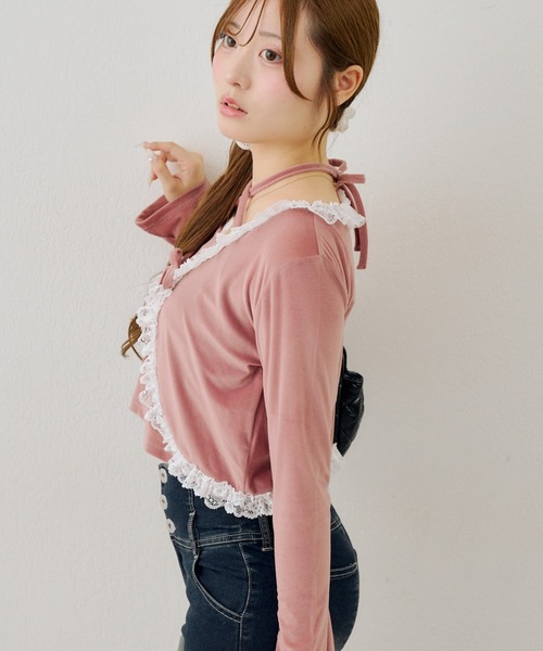 Another Branch olive des olive(アナザーブランチオリーブデオリーブ)の「レース付きベロアボレロキャミセット(シャツ/ブラウス・レディース・ピンク/ブラウン/チャコールグレー・FREE)」の13枚目の写真