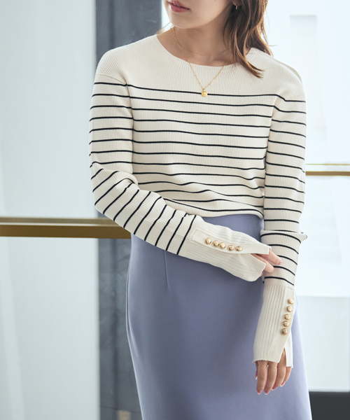 Noble(ノーブル)の「《WEB&日本橋店限定・追加》ボタンディテールタイトリブニット(ニット/セーター・レディース・ブラック/マルチ/ホワイト系その他・FREE)」の3枚目の写真