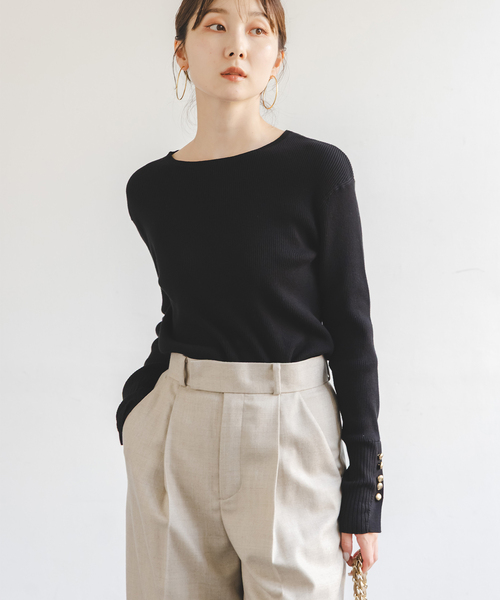 Noble(ノーブル)の「《WEB&日本橋店限定・追加》ボタンディテールタイトリブニット(ニット/セーター・レディース・ブラック/マルチ/ホワイト系その他・FREE)」の9枚目の写真