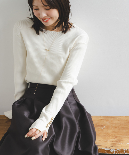 Noble(ノーブル)の「《WEB&日本橋店限定・追加》ボタンディテールタイトリブニット(ニット/セーター・レディース・ブラック/マルチ/ホワイト系その他・FREE)」の15枚目の写真