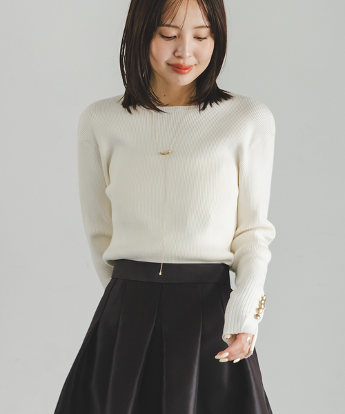 Noble(ノーブル)の「《WEB&日本橋店限定・追加》ボタンディテールタイトリブニット(ニット/セーター・レディース・ブラック/マルチ/ホワイト系その他・FREE)」の20枚目の写真