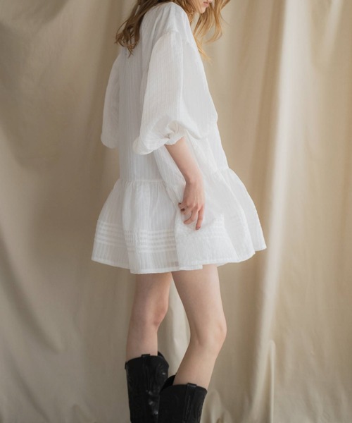 WILLFULLY(ウィルフリー)の「pintuck round hem stripe midi OP(ワンピース・レディース・ブラック/ホワイト・FREE)」の3枚目の写真