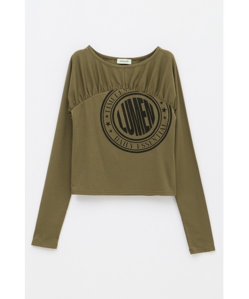 LAGUA GEM(ラグアジェム)の「SWITCHING GATHER PRINT トップス(Tシャツ/カットソー・レディース・アイボリー/カーキ/ブラック・FREE)」の3枚目の写真