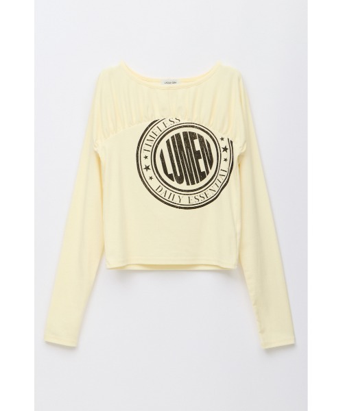 LAGUA GEM(ラグアジェム)の「SWITCHING GATHER PRINT トップス(Tシャツ/カットソー・レディース・アイボリー/カーキ/ブラック・FREE)」の1枚目の写真